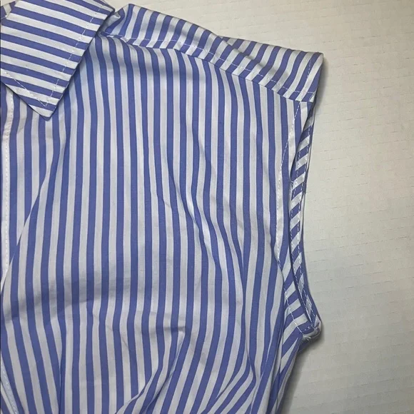 Maurices Blue & White Striped Twist-Front Cutout Midi Shirt Dress Sz XS Preppy - Picture 6 of 11